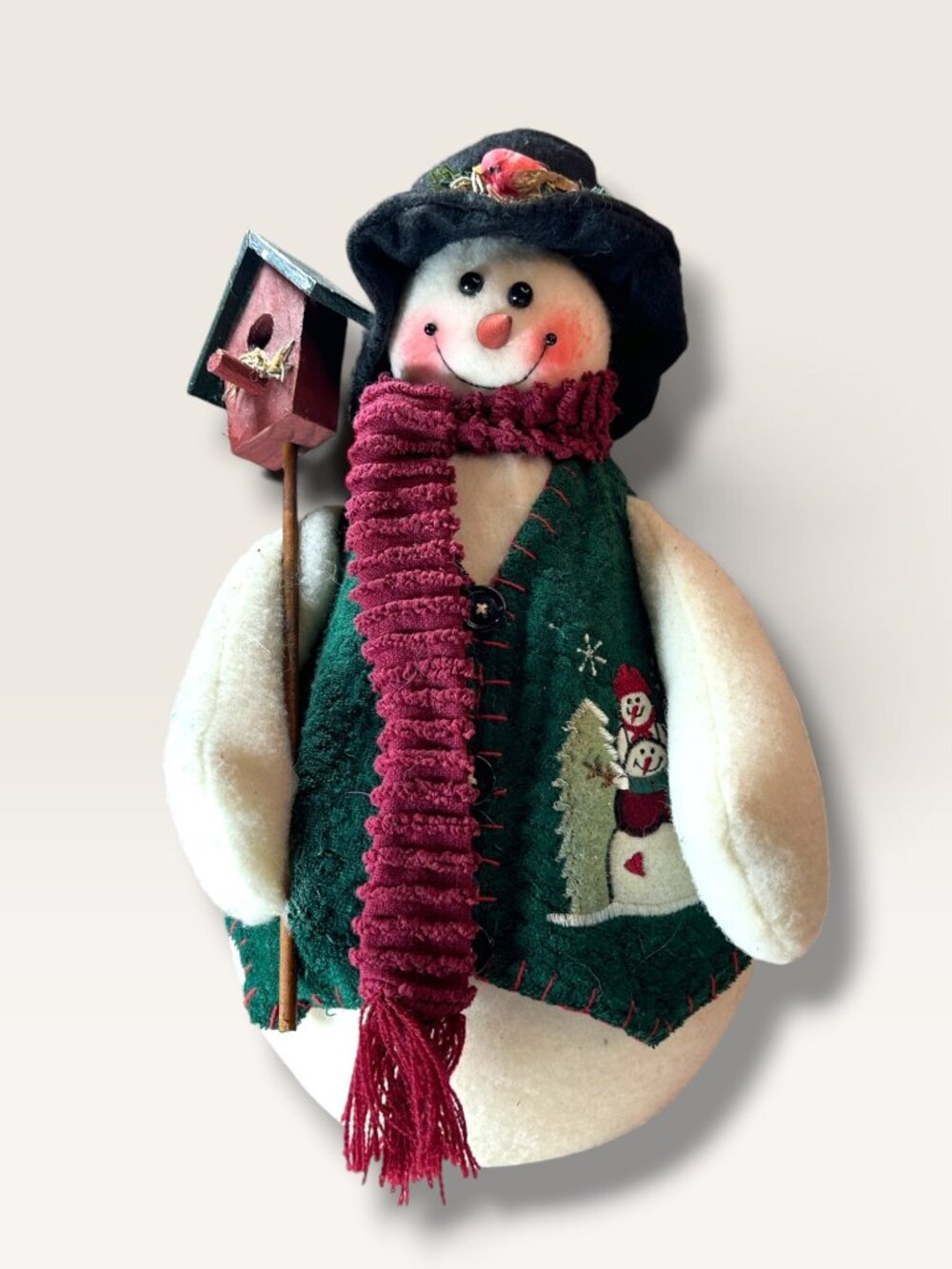 Country Lace Snowman Music Box With Birdhouse & Scarf - Festive Holiday Decor 13